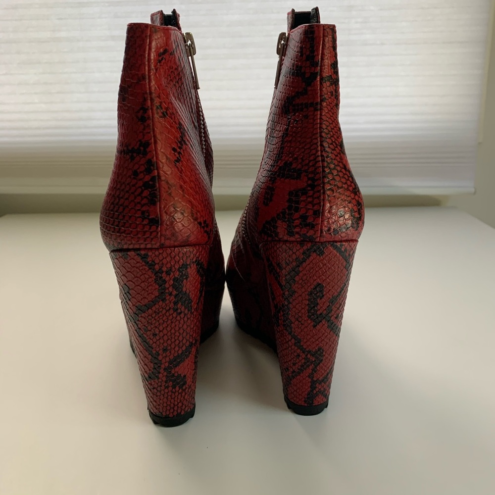 Sol Sana Red Leather Python Wedge Booties - image 6